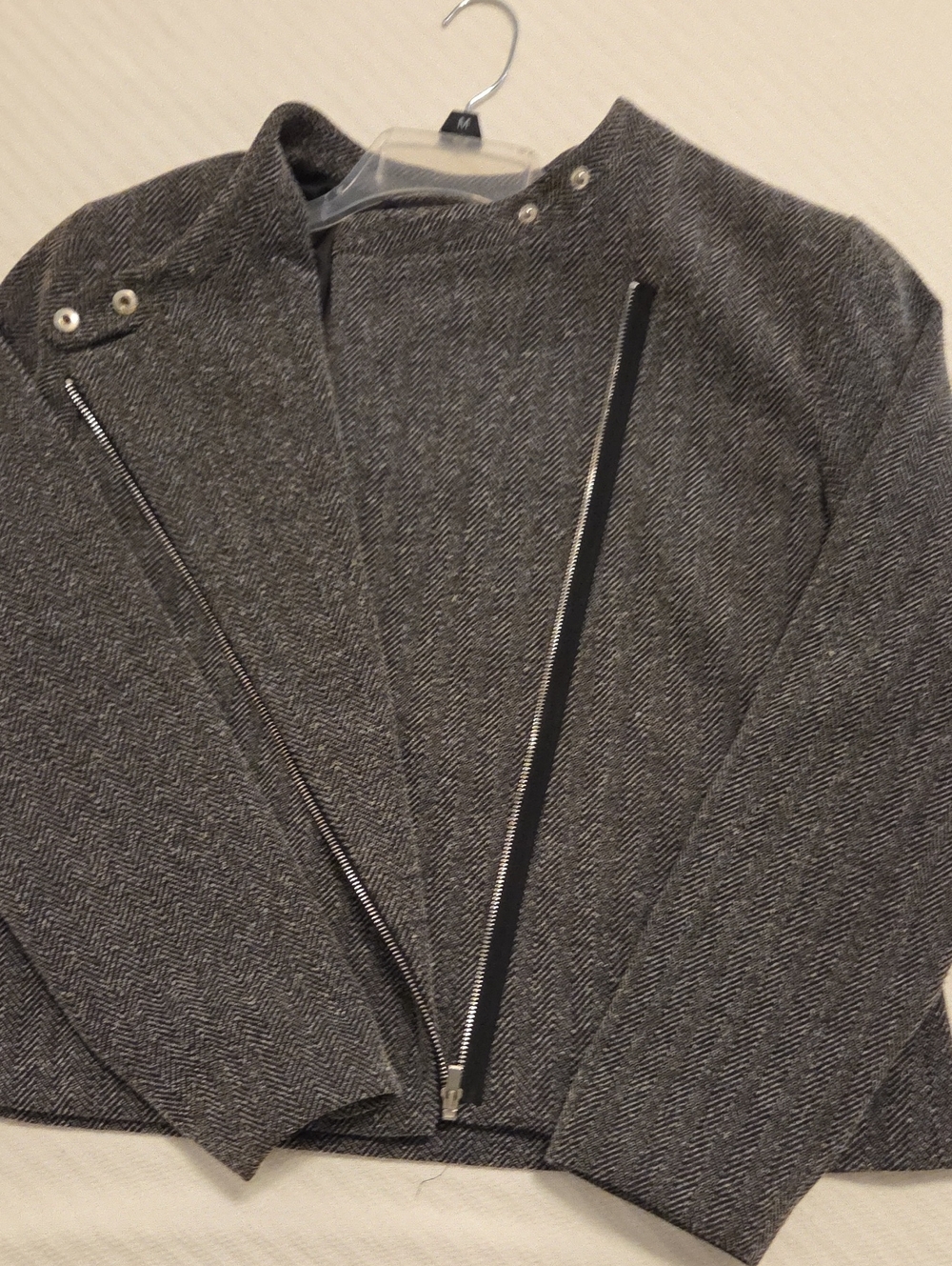 New York & Company Houndstooth Zip Front Jacket Gray & Black Medium